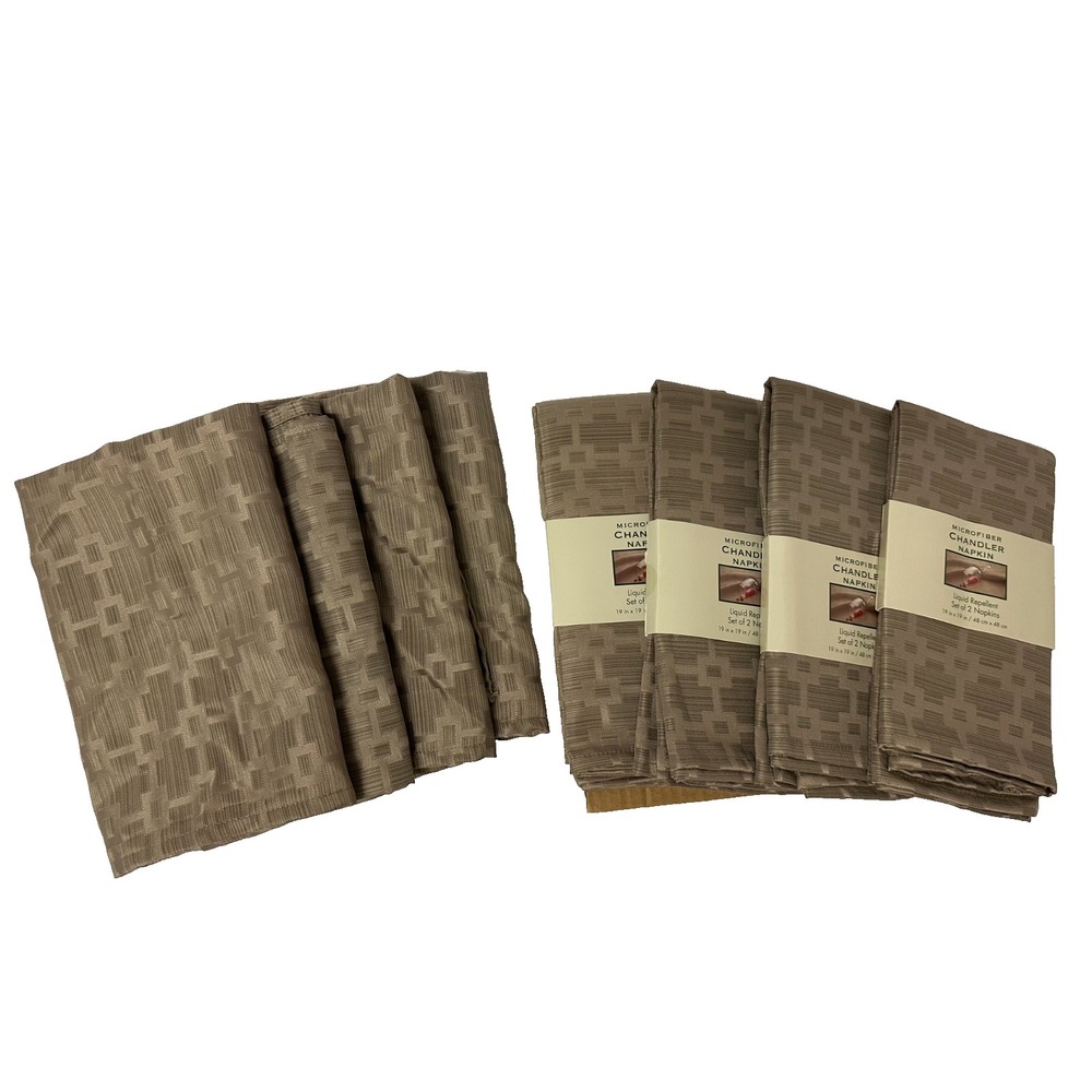 Taupe Napkins Microfiber Chandler Liquid Repellent 19" Square Set 12 Geometric